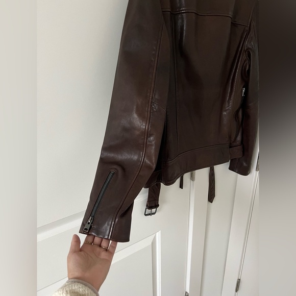 AllSaints VOLTAIRE BIKER Brown 100% Lamb Leather Jacket - Size Medium - Picture 9 of 11